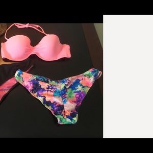Pink Victoria Secret Ruched Cheeky Bikini Set